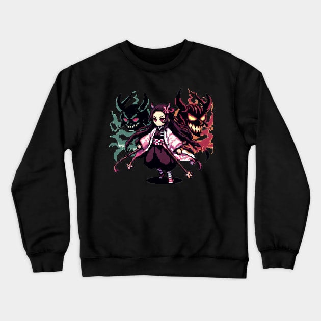 nezuko pixel art Crewneck Sweatshirt by Ngab Dur Podcast